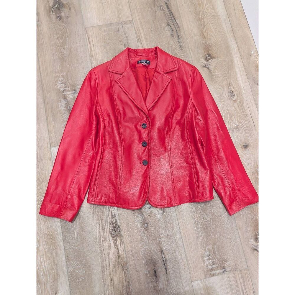 Vintage Jones New York Red Leather Jacket Womens Plus 1X Butter Soft Leather EUC